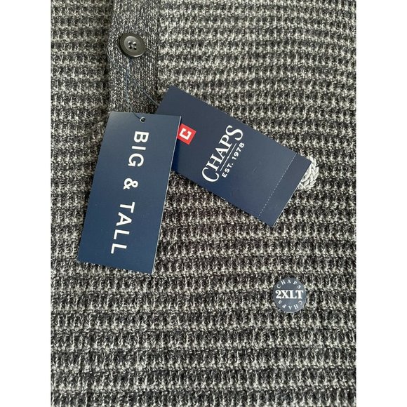 🔧Men's Sweater Big Tall Size 2XL Chaps Button Mock Sweater Charcoal - Picture 7 of 12